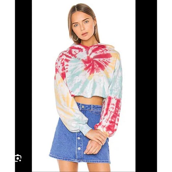 Lovers & Friends Tie Dye Cropped Hoodie Sweatshirt Women Medium Colorful Hippie - Picture 1 of 9